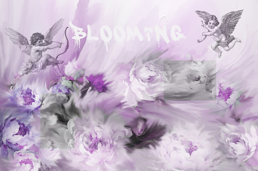 Schilderij van engelen en bloemen