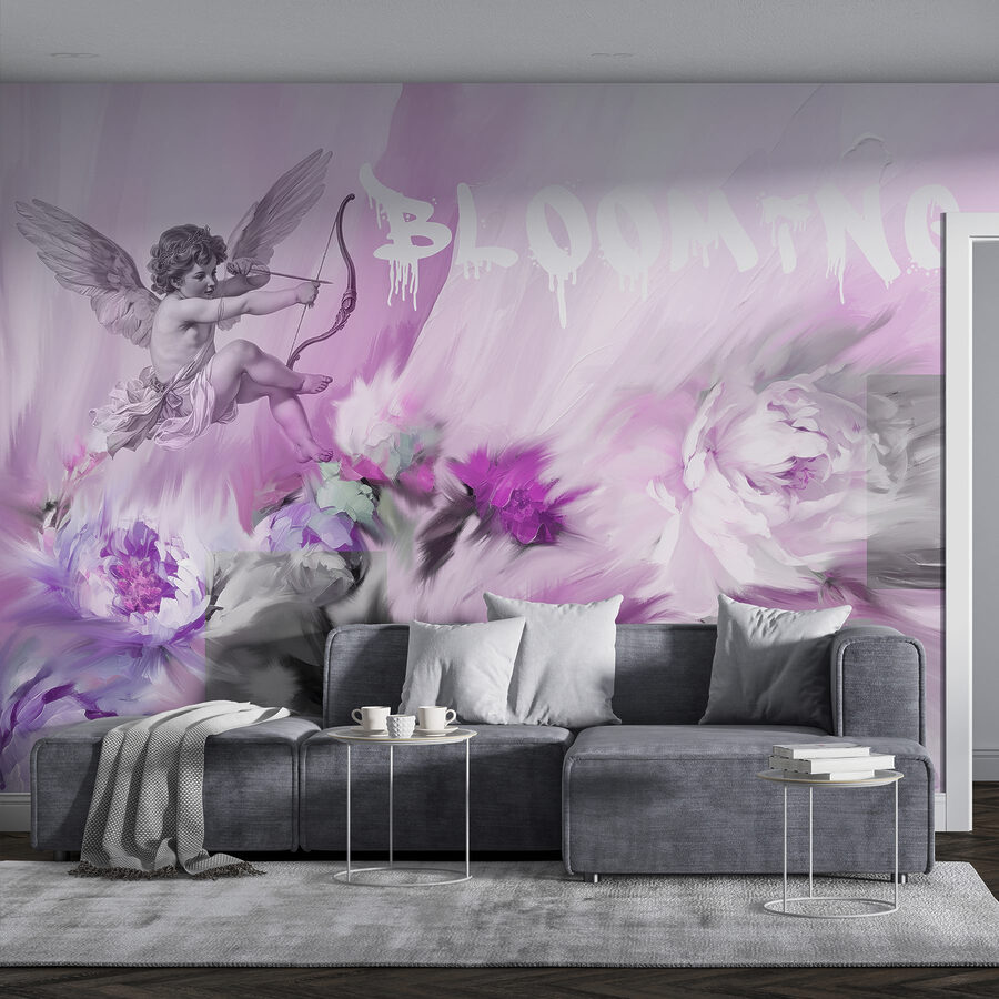 Schilderij van engelen en bloemen