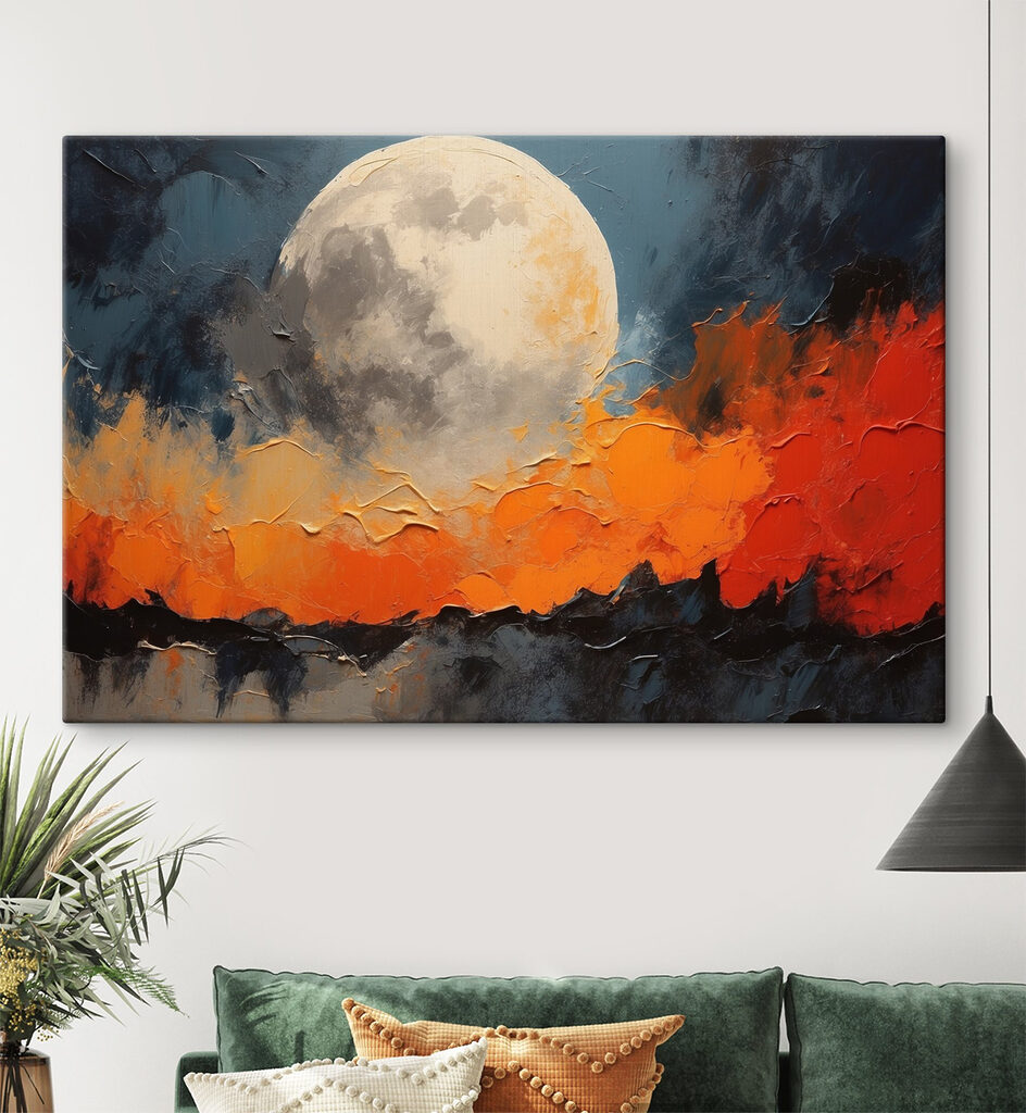Painting of a moon and fire
