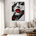 Canvas Schilderijen Rode lippen te midden van abstract ontwerp