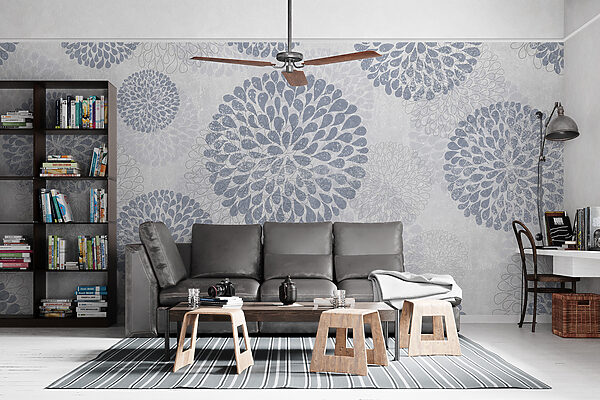 Behang met cirkels en bloemen Behang met cirkels en bloemen