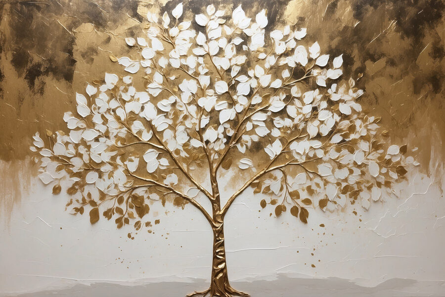 Schilderij van een boom met witte bladeren Schilderij van een boom met witte bladeren