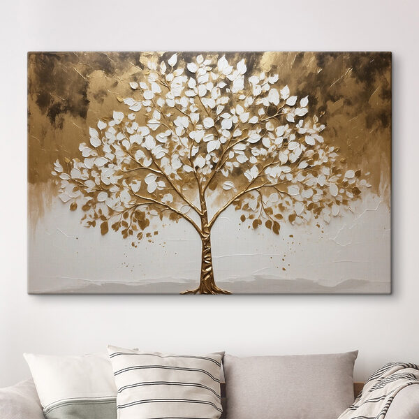 Schilderij van een boom met witte bladeren Schilderij van een boom met witte bladeren
