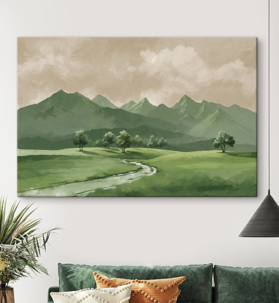 River running through a valley with trees and mountains River running through a valley with trees and mountains