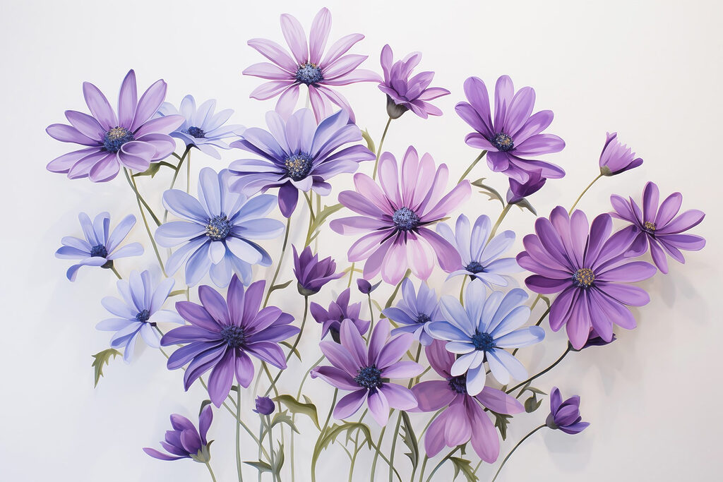 Groep paarse en blauwe bloemen Groep paarse en blauwe bloemen