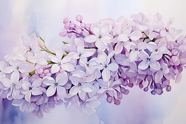 Schilderij van een tak paarse bloemen Schilderij van een tak paarse bloemen