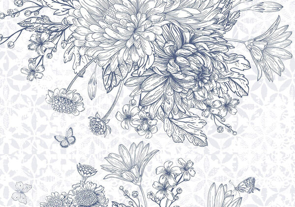 Bloemenillustratie met delicate vlinders Bloemenillustratie met delicate vlinders
