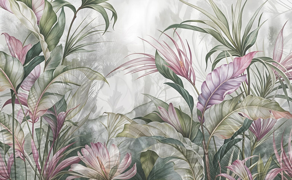 Schilderij van bloemen en bladeren Schilderij van bloemen en bladeren