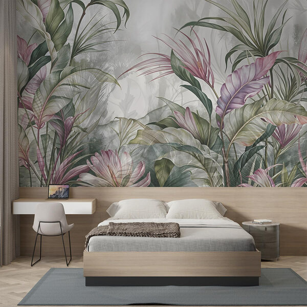 Schilderij van bloemen en bladeren Schilderij van bloemen en bladeren