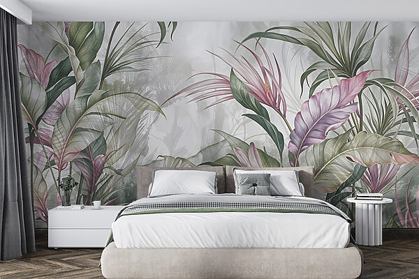 Schilderij van bloemen en bladeren Schilderij van bloemen en bladeren