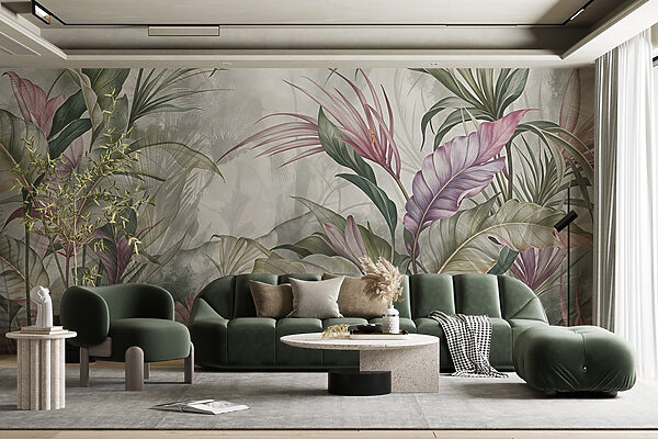 Schilderij van bloemen en bladeren Schilderij van bloemen en bladeren