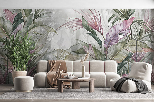Schilderij van bloemen en bladeren Schilderij van bloemen en bladeren