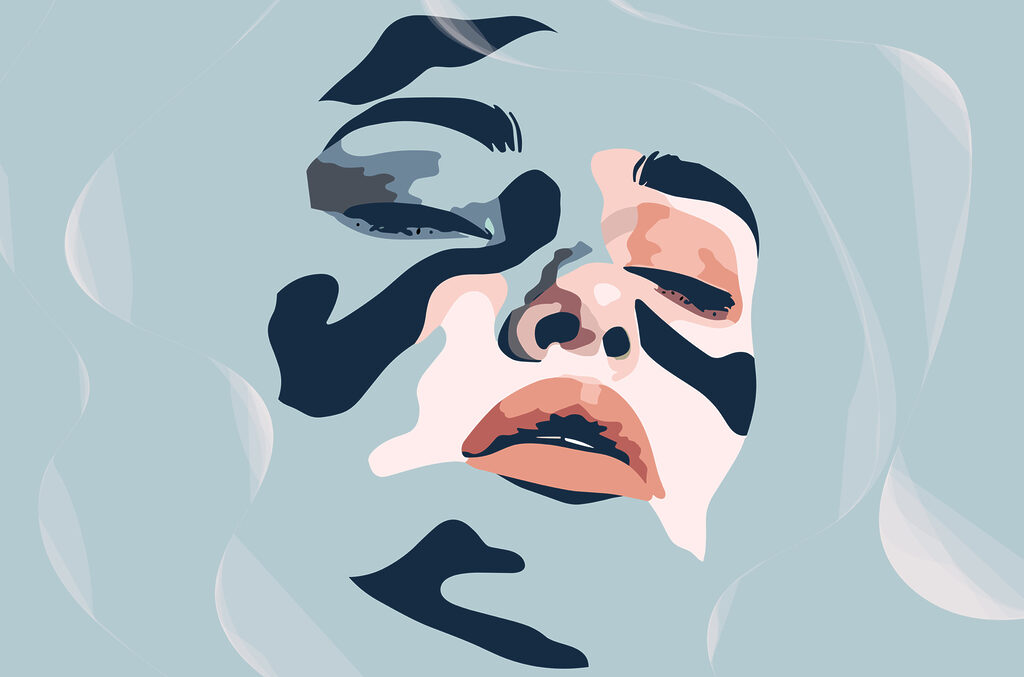 Vrouw’s gezicht met zwarte en blauwe verf Vrouw’s gezicht met zwarte en blauwe verf