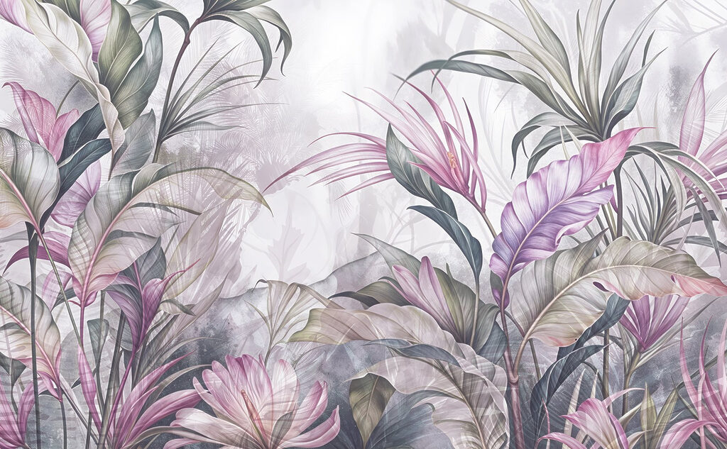 Schilderij van bloemen en bladeren Schilderij van bloemen en bladeren