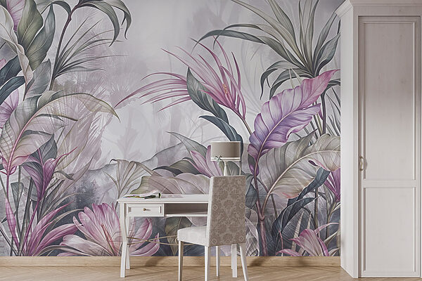 Schilderij van bloemen en bladeren Schilderij van bloemen en bladeren