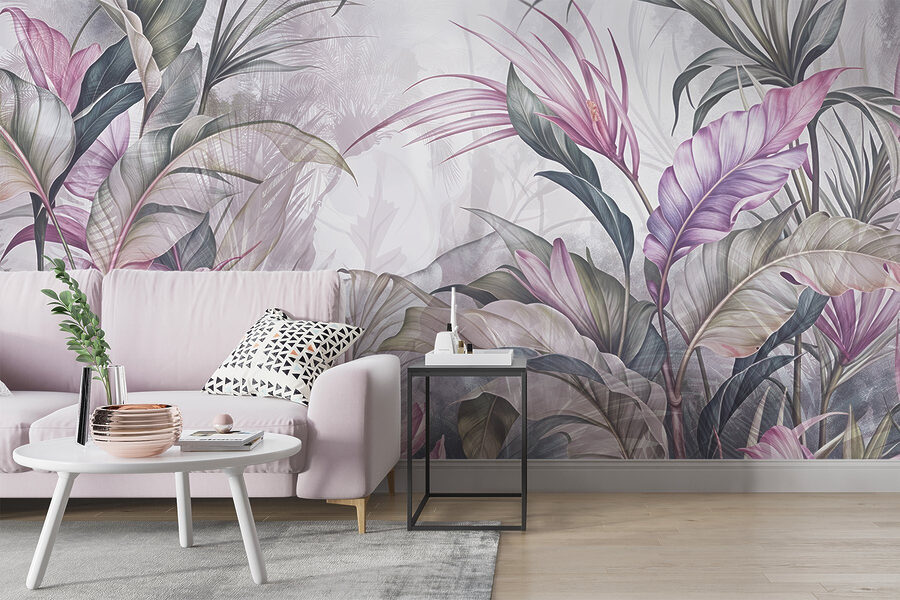 Schilderij van bloemen en bladeren