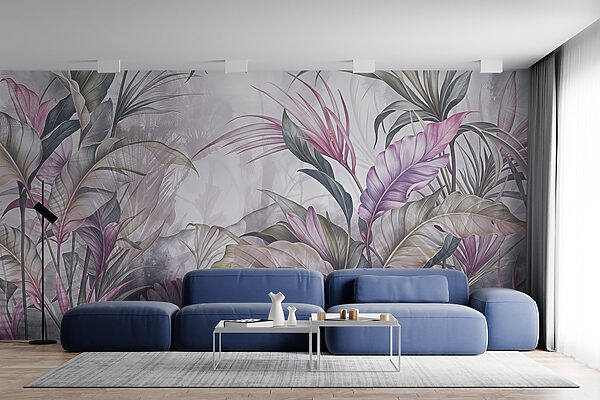 Schilderij van bloemen en bladeren Schilderij van bloemen en bladeren