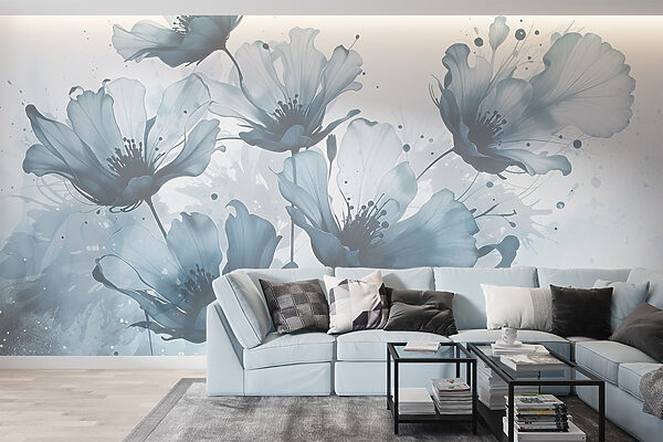 Groep bloemen met blauwe en witte kleuren Groep bloemen met blauwe en witte kleuren