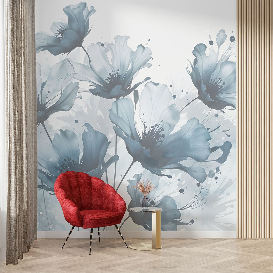 Groep bloemen met blauwe en witte kleuren