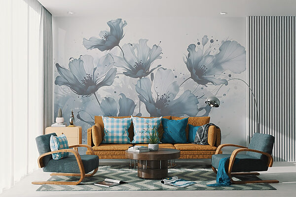 Groep bloemen met blauwe en witte kleuren Groep bloemen met blauwe en witte kleuren
