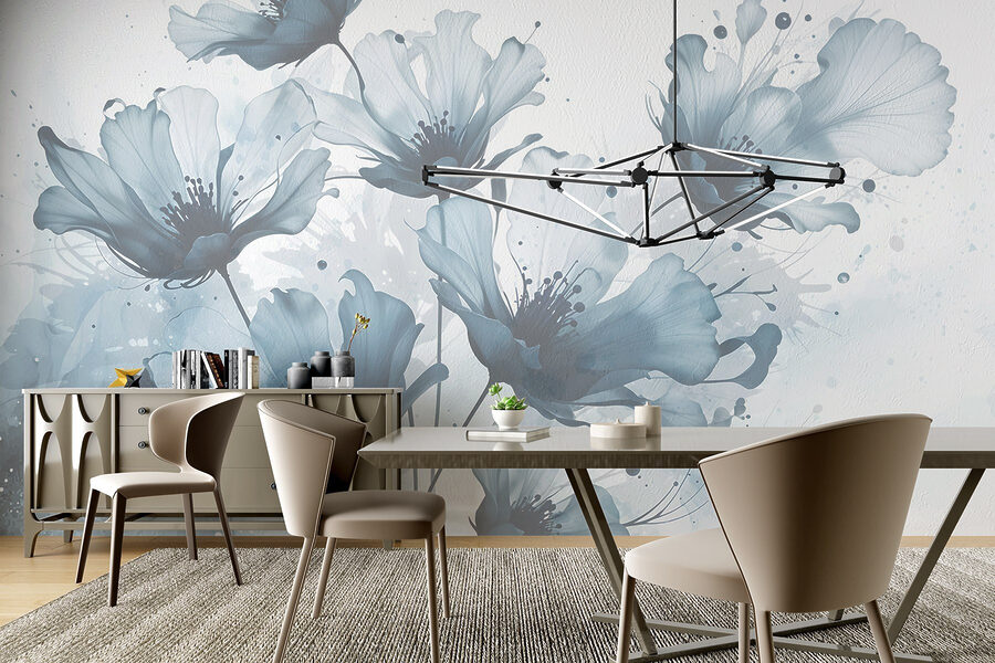 Groep bloemen met blauwe en witte kleuren