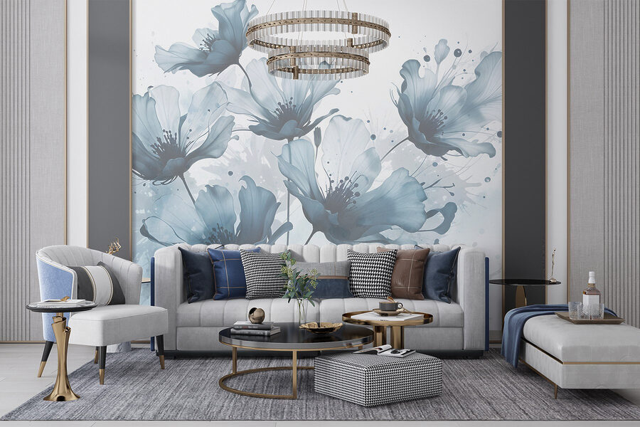 Groep bloemen met blauwe en witte kleuren