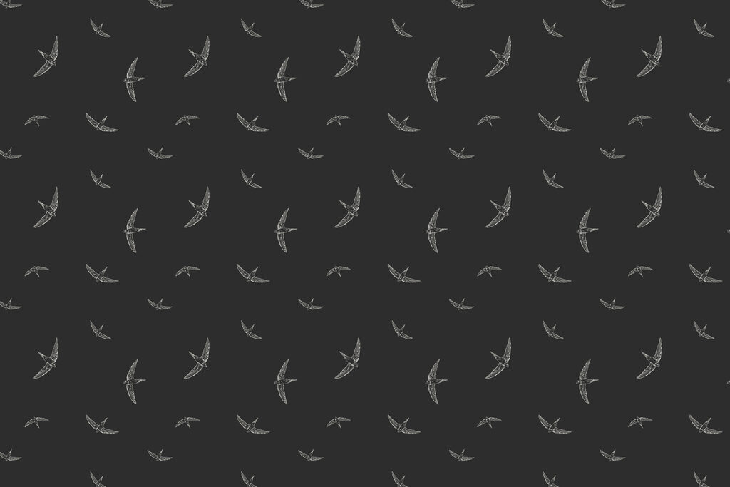 Patroon van witte vogels op een zwarte achtergrond Patroon van witte vogels op een zwarte achtergrond