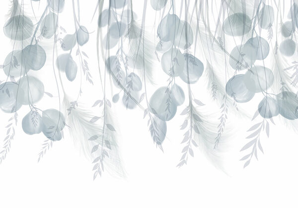 Witte en grijze achtergrond met veren en bloemen Witte en grijze achtergrond met veren en bloemen