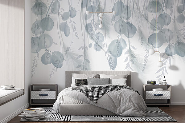 Witte en grijze achtergrond met veren en bloemen Witte en grijze achtergrond met veren en bloemen