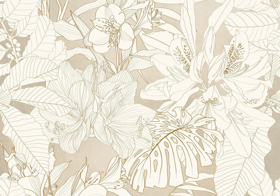 Behang met bloemen en bladeren