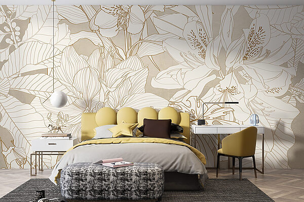 Behang met bloemen en bladeren Behang met bloemen en bladeren