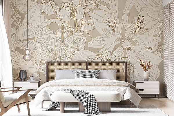 Behang met bloemen en bladeren Behang met bloemen en bladeren