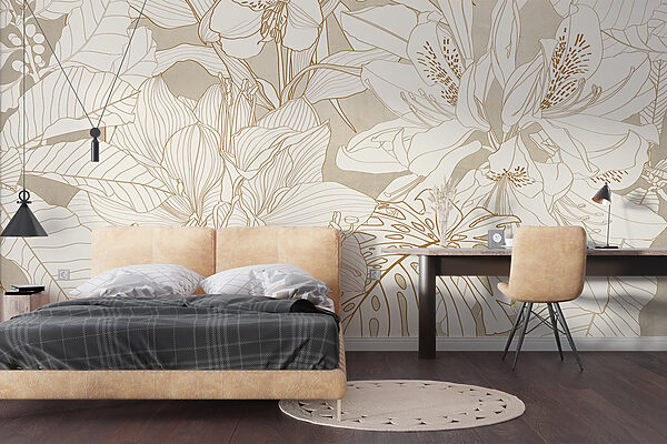 Behang met bloemen en bladeren Behang met bloemen en bladeren