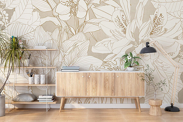 Behang met bloemen en bladeren Behang met bloemen en bladeren