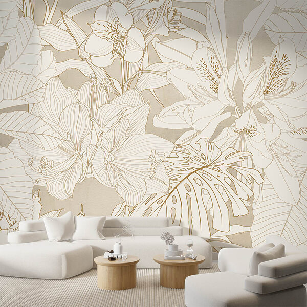 Behang met bloemen en bladeren Behang met bloemen en bladeren