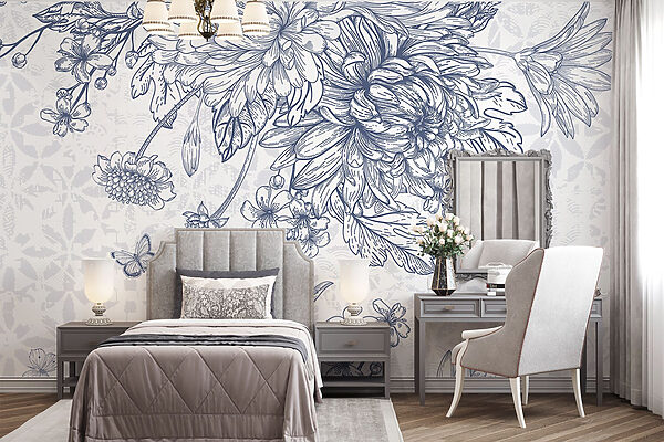 Bloemenillustratie met delicate vlinders Bloemenillustratie met delicate vlinders