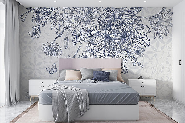 Bloemenillustratie met delicate vlinders Bloemenillustratie met delicate vlinders