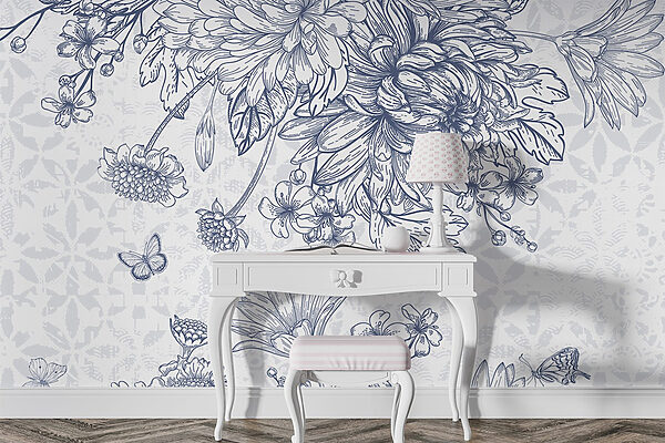 Bloemenillustratie met delicate vlinders Bloemenillustratie met delicate vlinders
