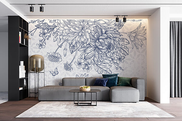 Bloemenillustratie met delicate vlinders Bloemenillustratie met delicate vlinders