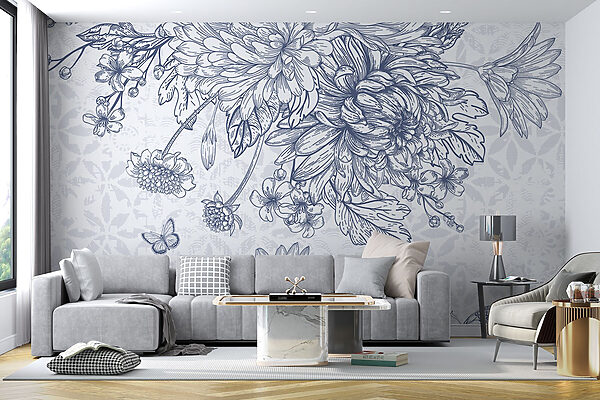 Bloemenillustratie met delicate vlinders Bloemenillustratie met delicate vlinders