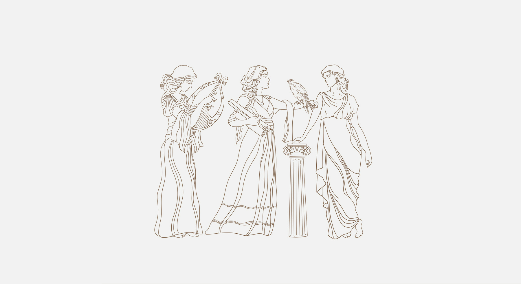 Line drawing of women in long dresses Line drawing of women in long dresses
