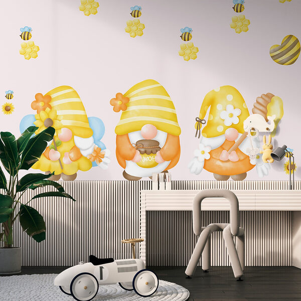 Groep kabouters met bloemen en bijen Groep kabouters met bloemen en bijen