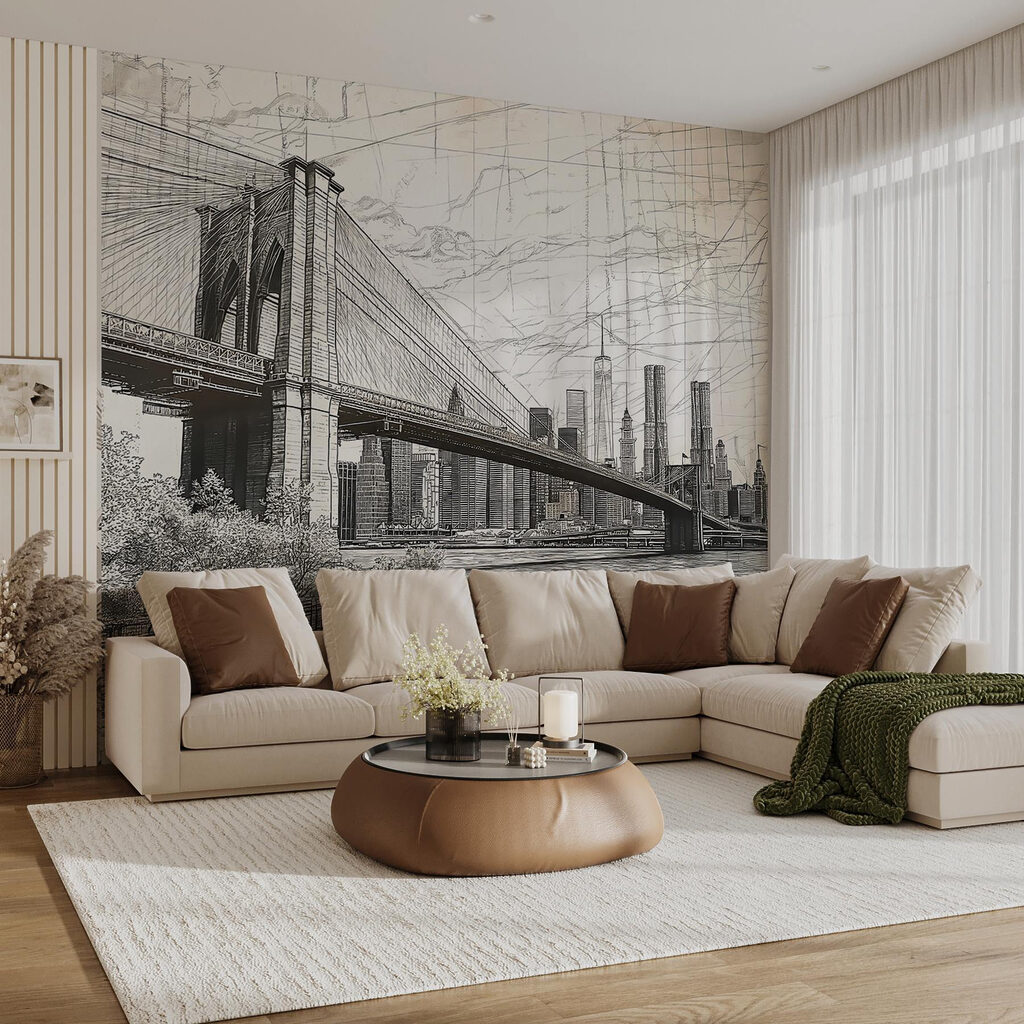 Drawing of a bridge and a city Drawing of a bridge and a city