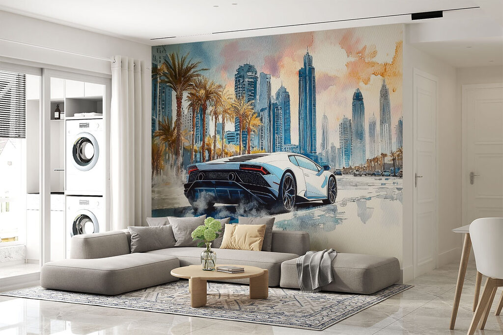 Schilderij van een witte sportwagen rijdend op een weg met palmbomen w01963pig37r 1024x683 - Schilderij van een witte sportwagen rijdend op een weg met palmbomen