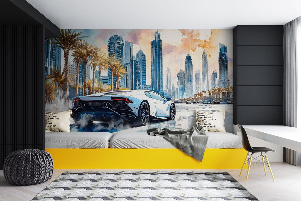 Schilderij van een witte sportwagen rijdend op een weg met palmbomen w01963pir14r 1024x683 - Schilderij van een witte sportwagen rijdend op een weg met palmbomen