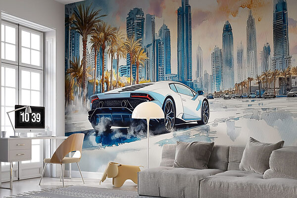 Schilderij van een witte sportwagen rijdend op een weg met palmbomen w01963pir18r 600x400 - Schilderij van een witte sportwagen rijdend op een weg met palmbomen