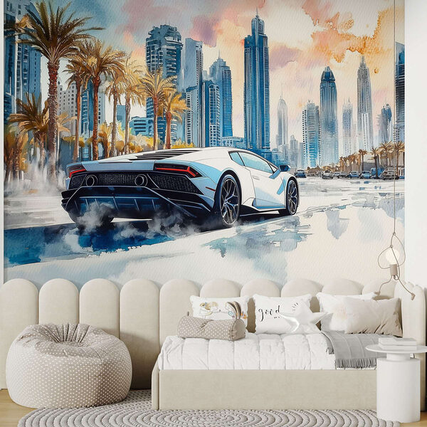 Schilderij van een witte sportwagen rijdend op een weg met palmbomen w01963pir3ms 600x600 - Schilderij van een witte sportwagen rijdend op een weg met palmbomen