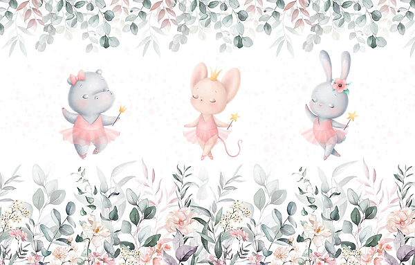 Groep dieren in roze tutu-rokjes en bloemen Groep dieren in roze tutu-rokjes en bloemen