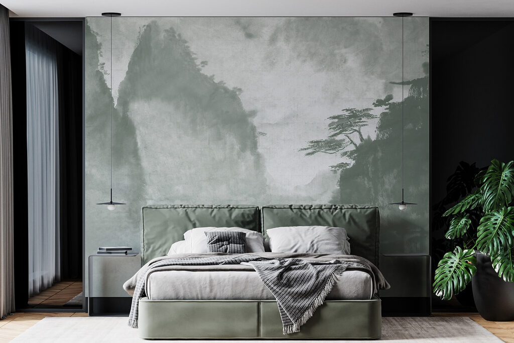 Painting of trees and mountains Painting of trees and mountains