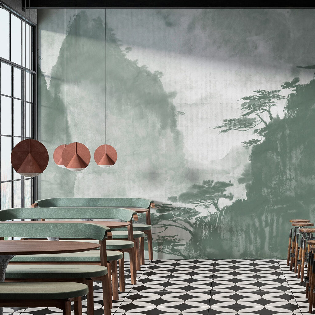 Painting of trees and mountains Painting of trees and mountains